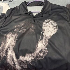 Elegant Black Polo Shirt with Smoke and Golf Ball Design Golf Polos